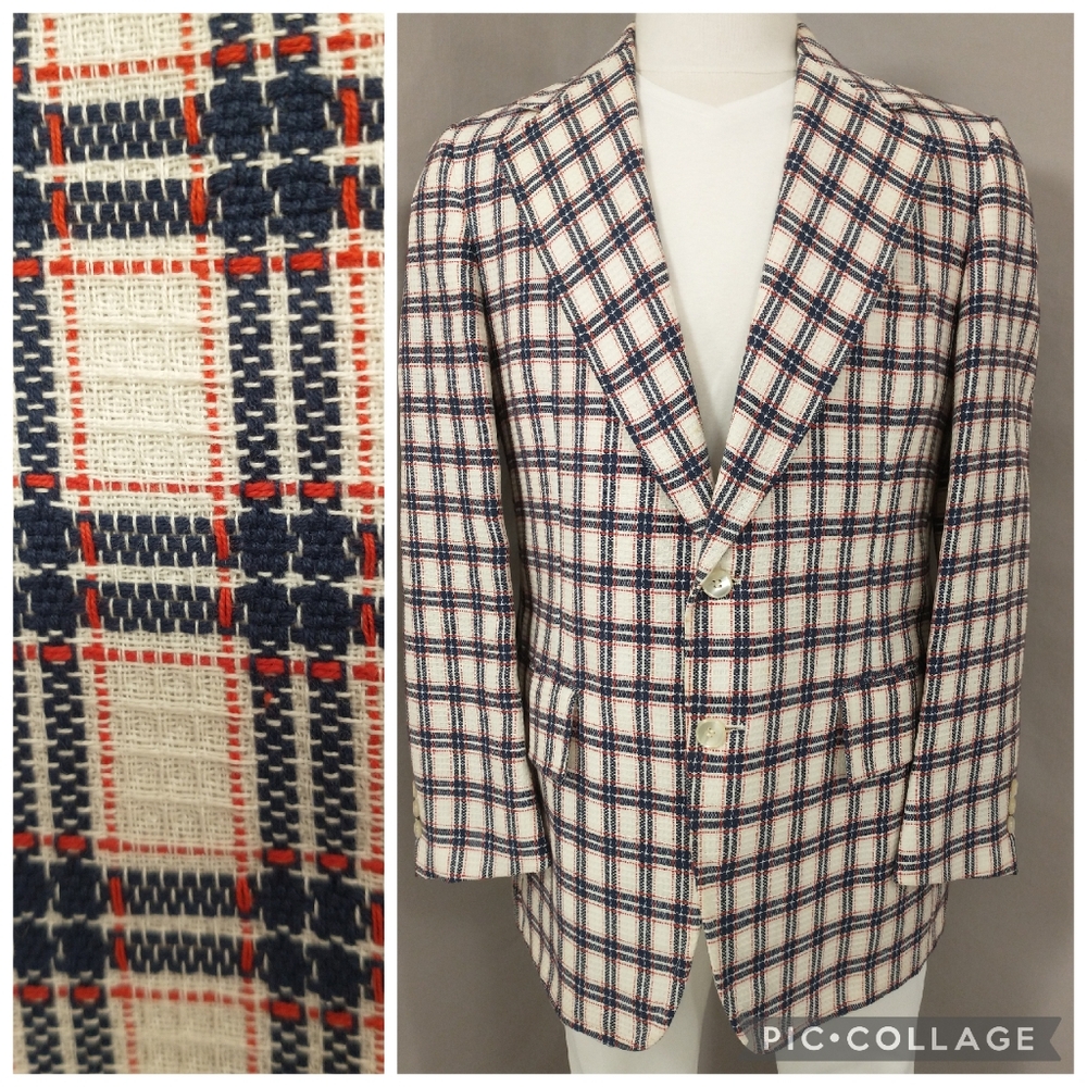 Quality Vintage Red White Blue Plaid Jacket Sport Blazer 70s 80s 41R See Measure